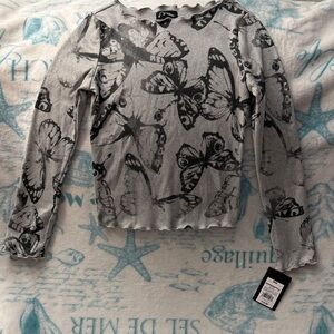 Art Class Girl’s Gray Ribbed Top w/ Butterfly Print